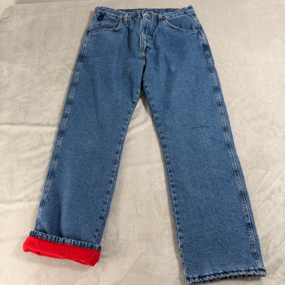 VINTAGE Wrangler Rugged Wear Fleece Lined‎ Jeans Mens 34x30 Red Thermal 33213SW